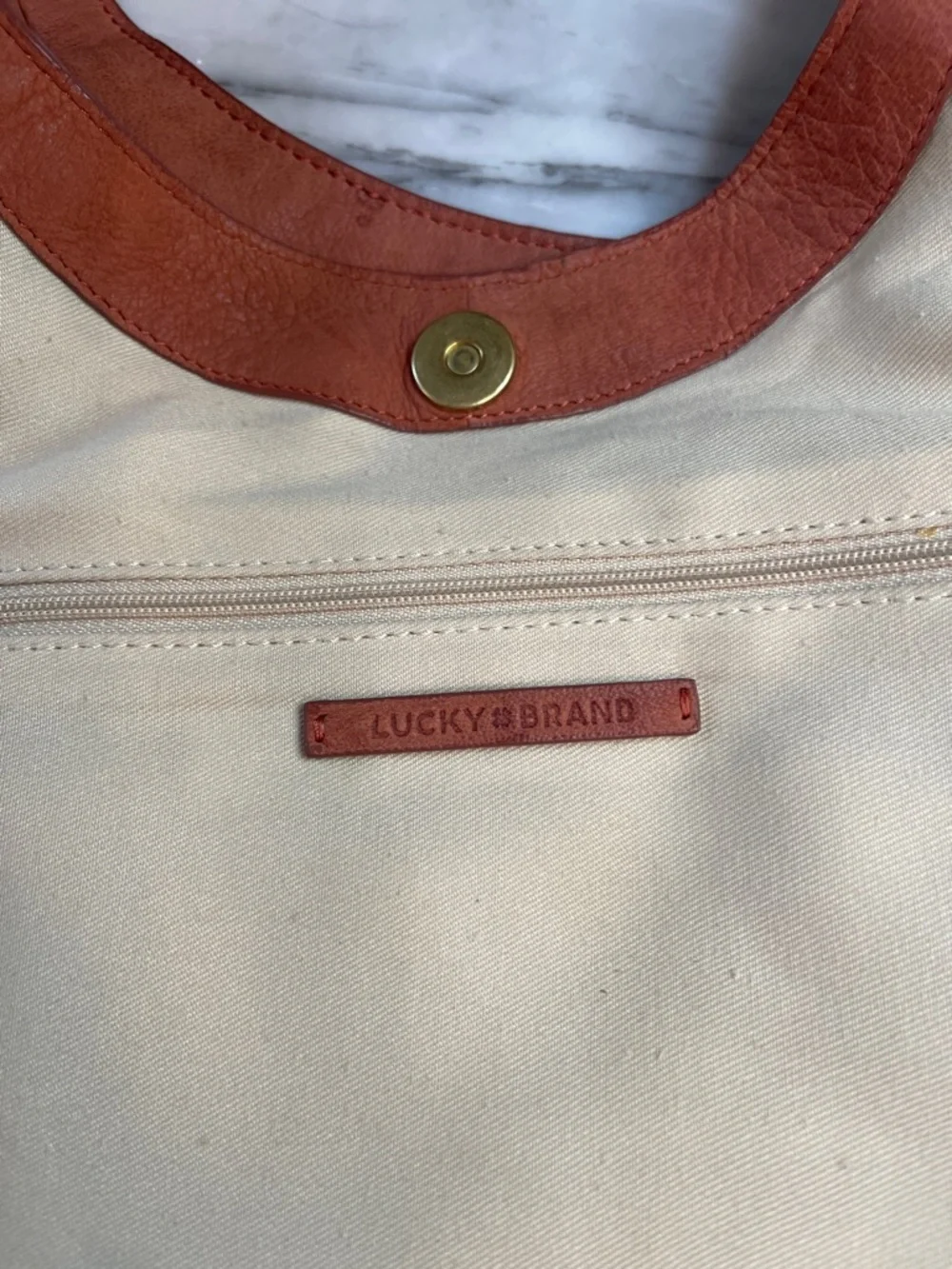 Lucky Brand Russet Leather Boho Hobo Bag with Stone Bead Detail